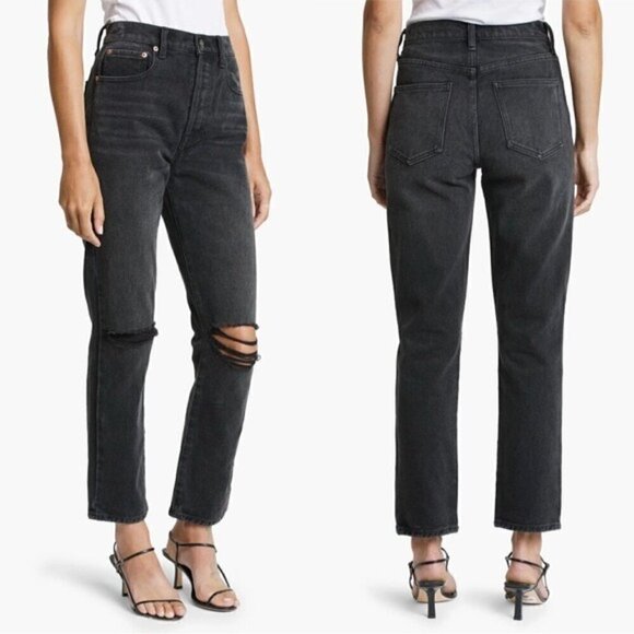 NWT Pistola Keaton Black Jeans Size 28 High Rise Slim Straight Distressed - Picture 1 of 13